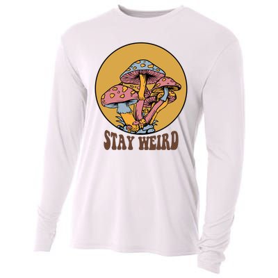 Funny Stay Weird Mushroom Meme Cooling Performance Long Sleeve Crew