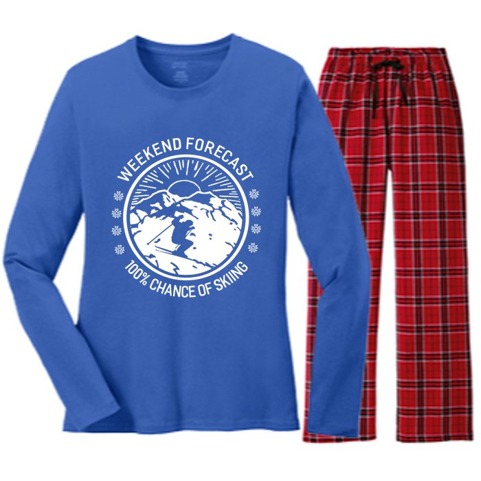 Funny Ski Weekend Forecast Skiing Skier Funny Gift Gift Women's Long Sleeve Flannel Pajama Set 