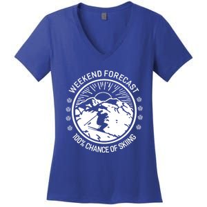 Funny Ski Weekend Forecast Skiing Skier Funny Gift Gift Women's V-Neck T-Shirt