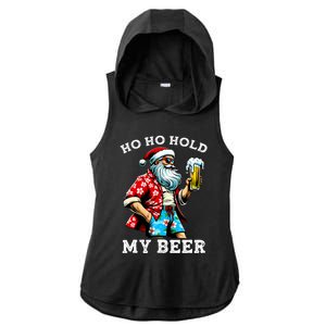 Funny Santa With Sunglasses And Beer Christmas In July Ladies PosiCharge Tri-Blend Wicking Draft Hoodie Tank