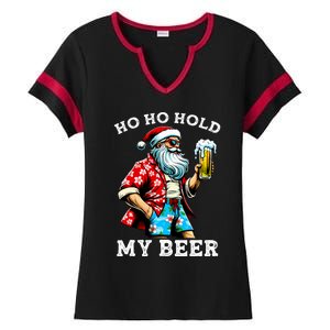 Funny Santa With Sunglasses And Beer Christmas In July Ladies Halftime Notch Neck Tee