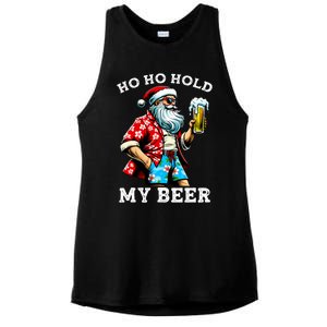 Funny Santa With Sunglasses And Beer Christmas In July Ladies PosiCharge Tri-Blend Wicking Tank