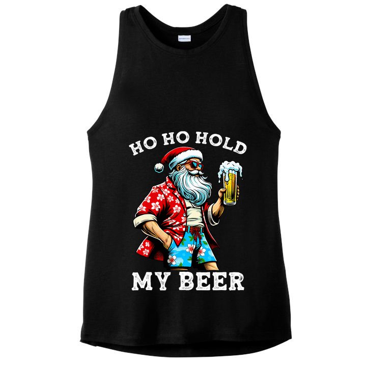 Funny Santa With Sunglasses And Beer Christmas In July Ladies PosiCharge Tri-Blend Wicking Tank