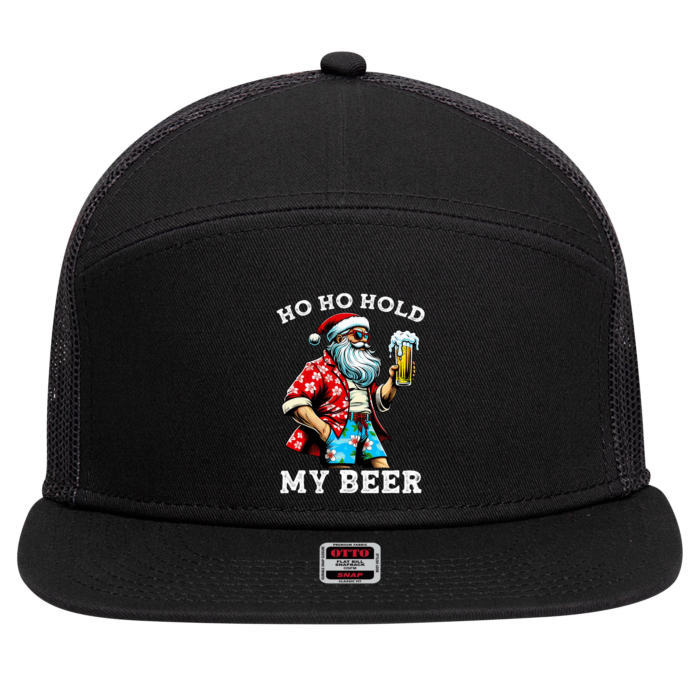 Funny Santa With Sunglasses And Beer Christmas In July 7 Panel Mesh Trucker Snapback Hat