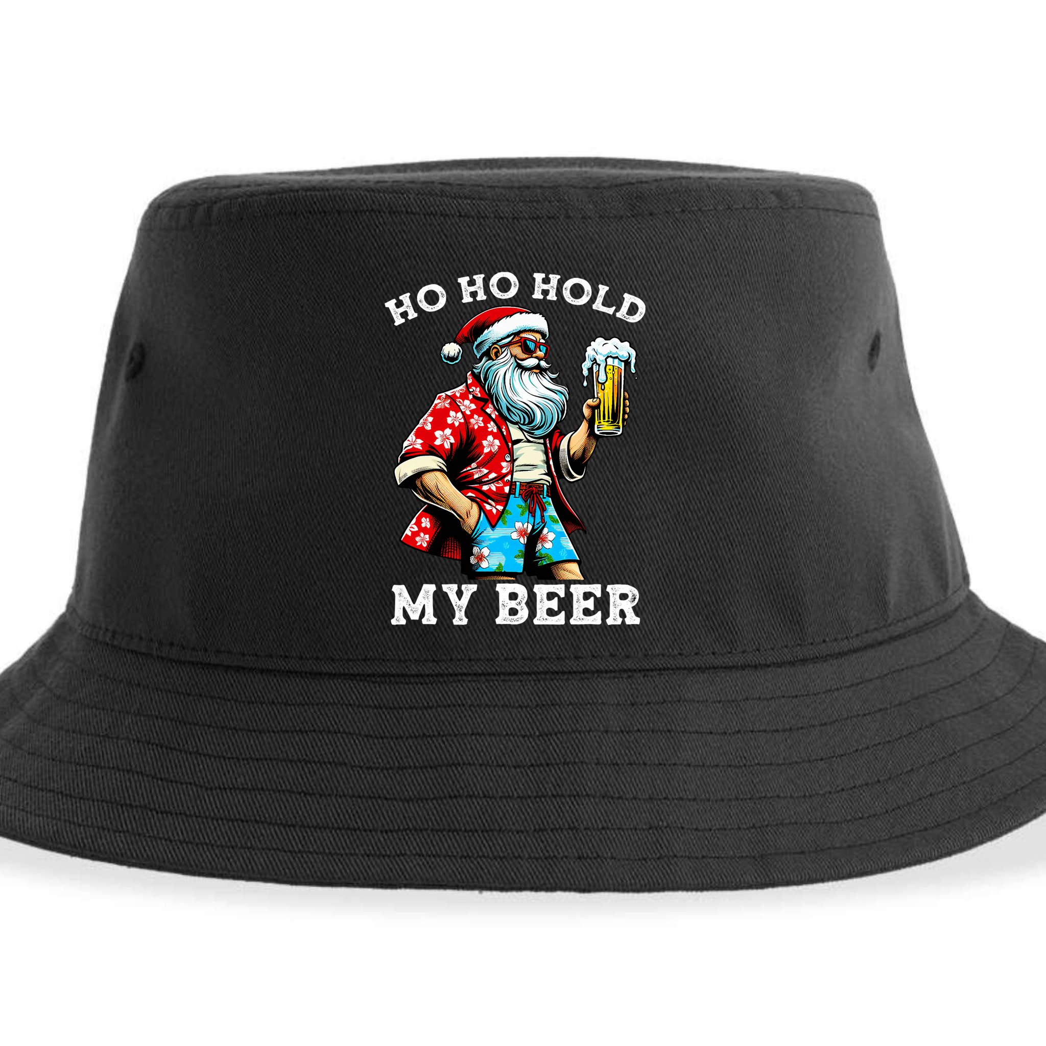 Funny Santa With Sunglasses And Beer Christmas In July Sustainable Bucket Hat