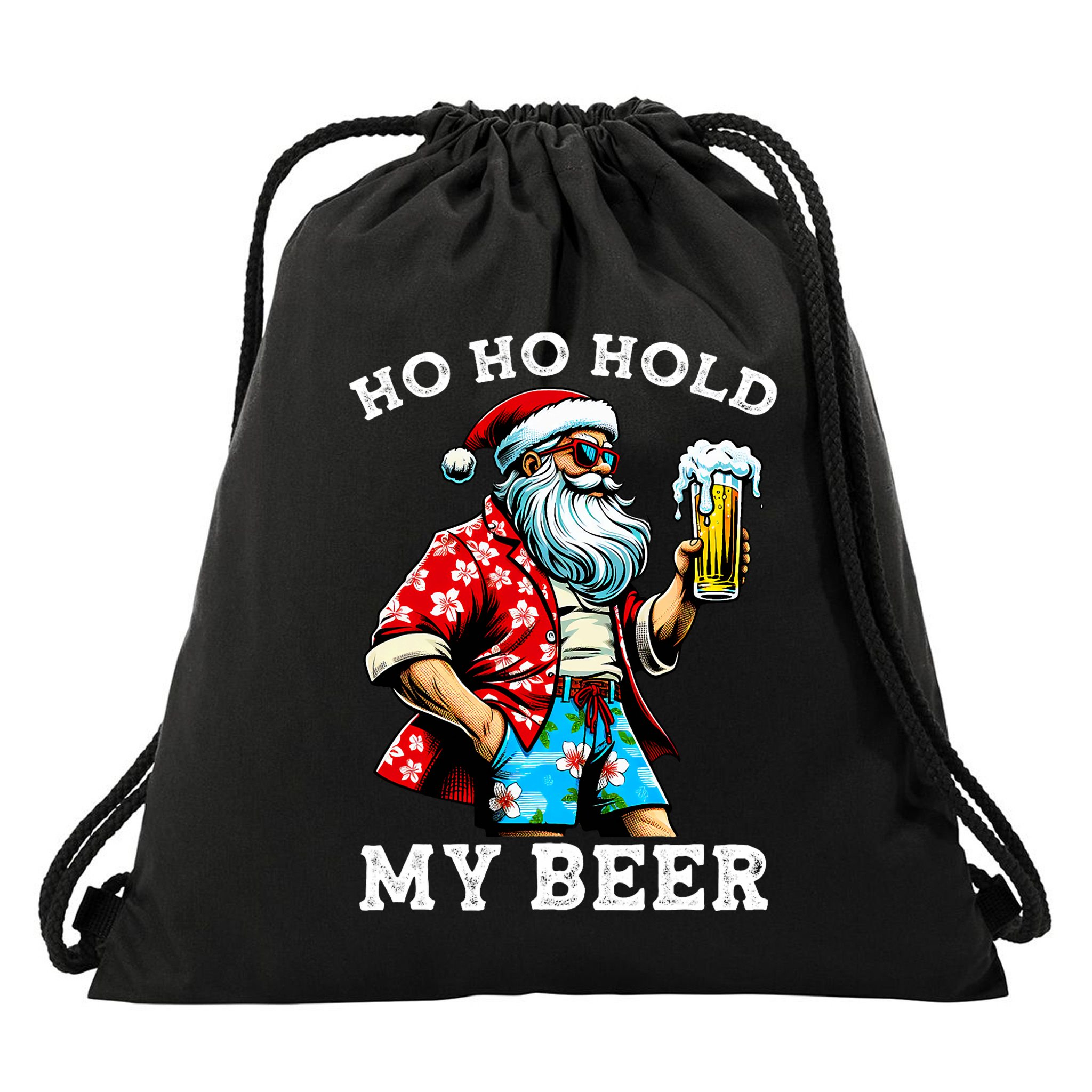 Funny Santa With Sunglasses And Beer Christmas In July Drawstring Bag