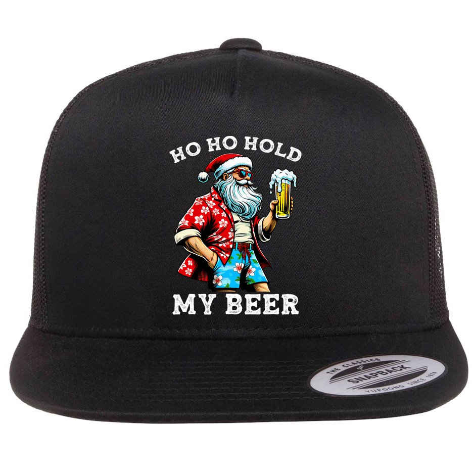 Funny Santa With Sunglasses And Beer Christmas In July Flat Bill Trucker Hat