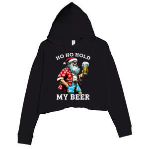 Funny Santa With Sunglasses And Beer Christmas In July Crop Fleece Hoodie