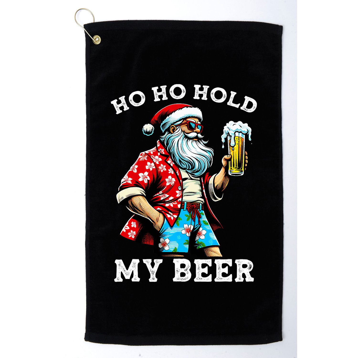 Funny Santa With Sunglasses And Beer Christmas In July Golf Towel