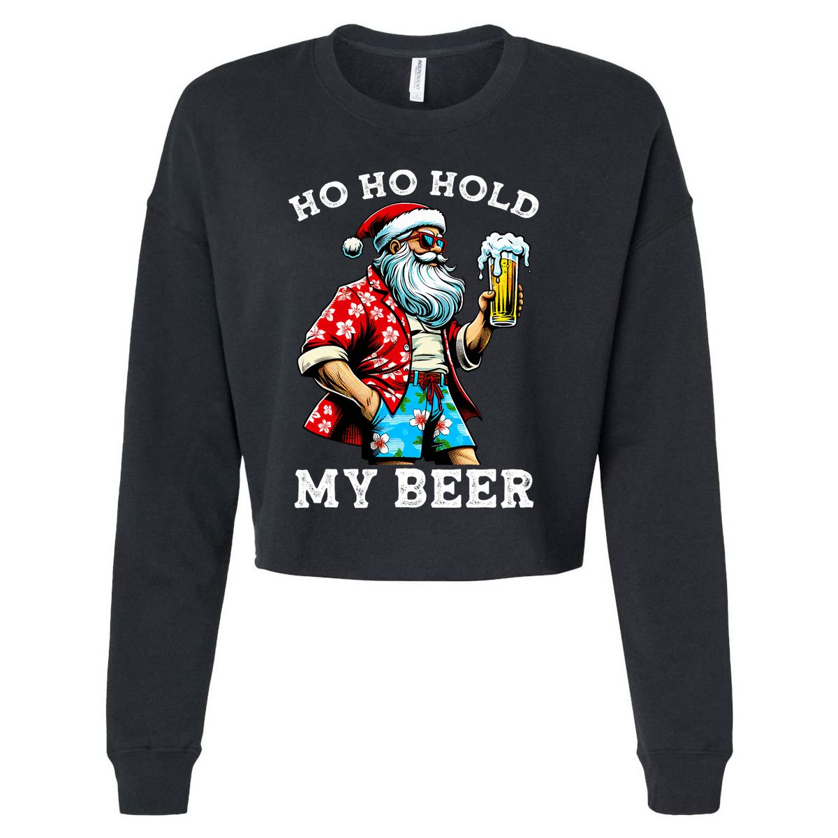 Funny Santa With Sunglasses And Beer Christmas In July Cropped Pullover Crew