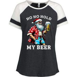 Funny Santa With Sunglasses And Beer Christmas In July Enza Ladies Jersey Colorblock Tee