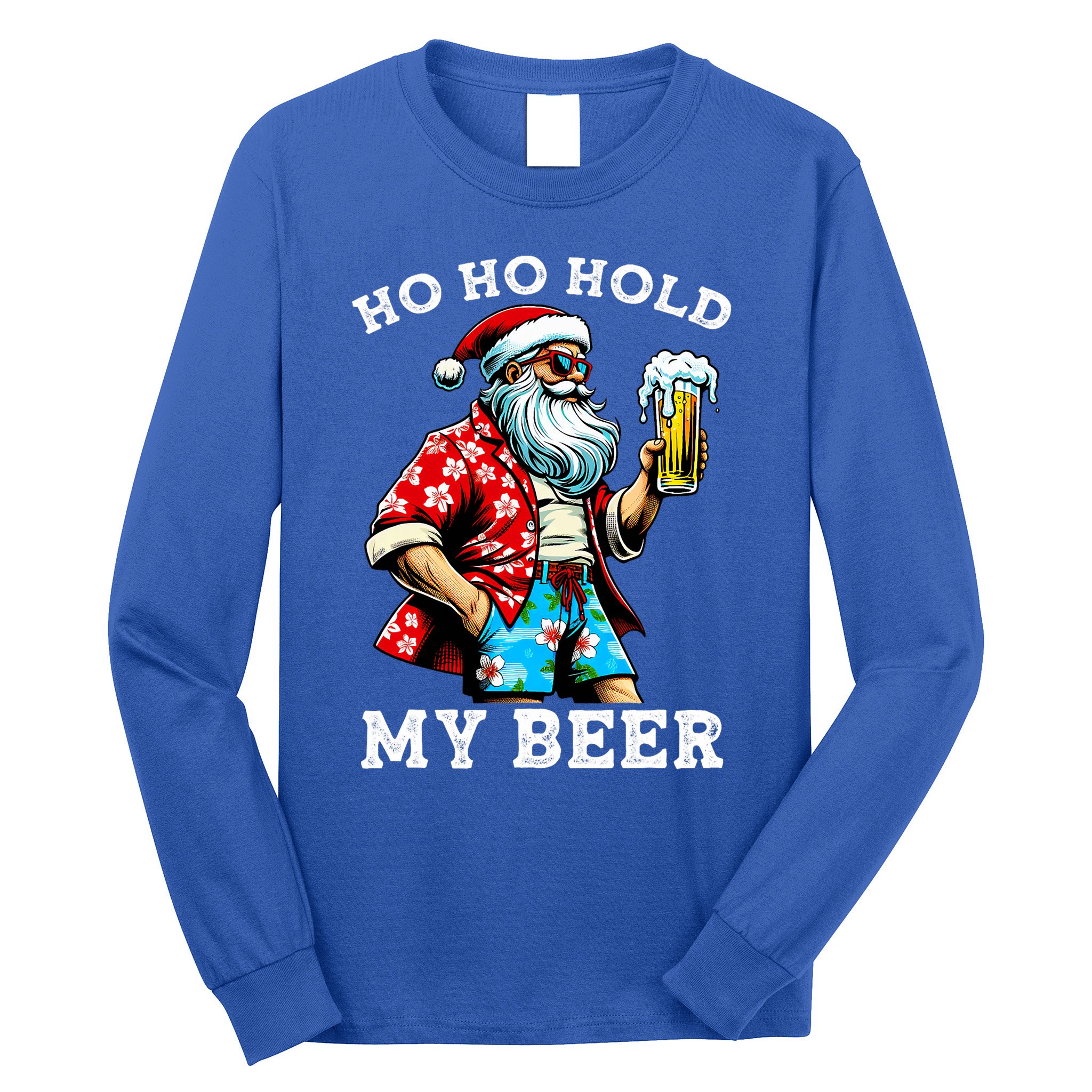 Funny Santa With Sunglasses And Beer Christmas In July Long Sleeve Shirt