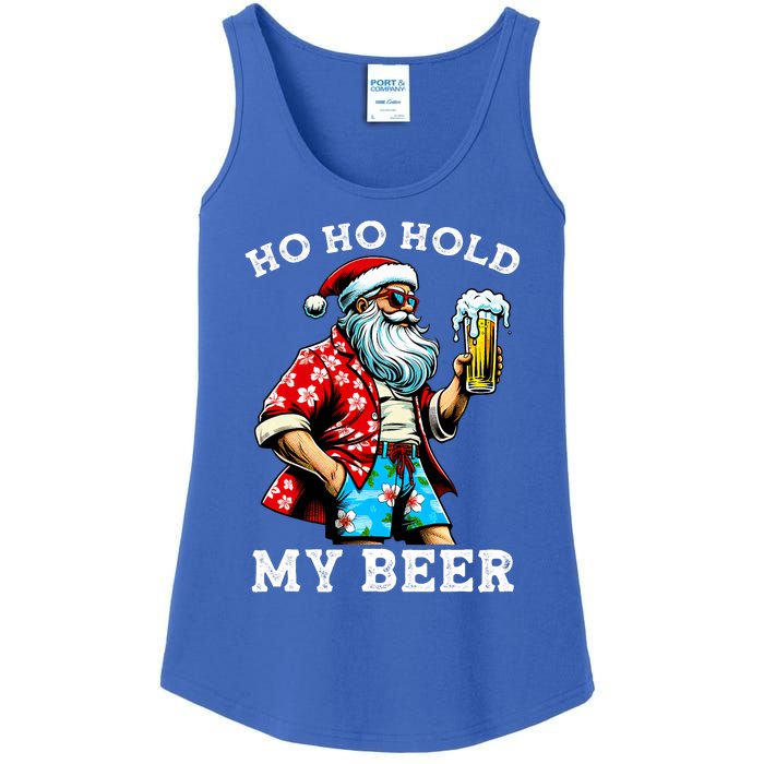 Funny Santa With Sunglasses And Beer Christmas In July Ladies Essential Tank