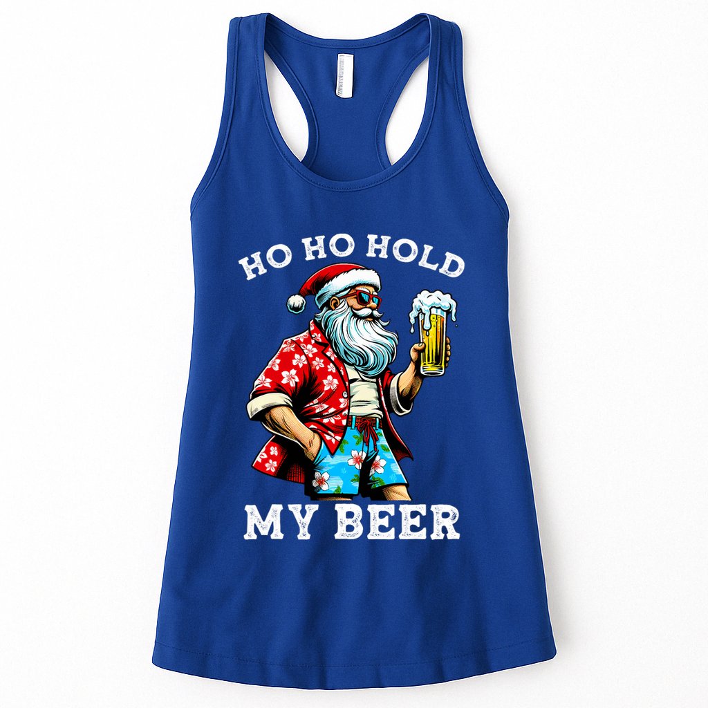 Funny Santa With Sunglasses And Beer Christmas In July Womens Tank Top