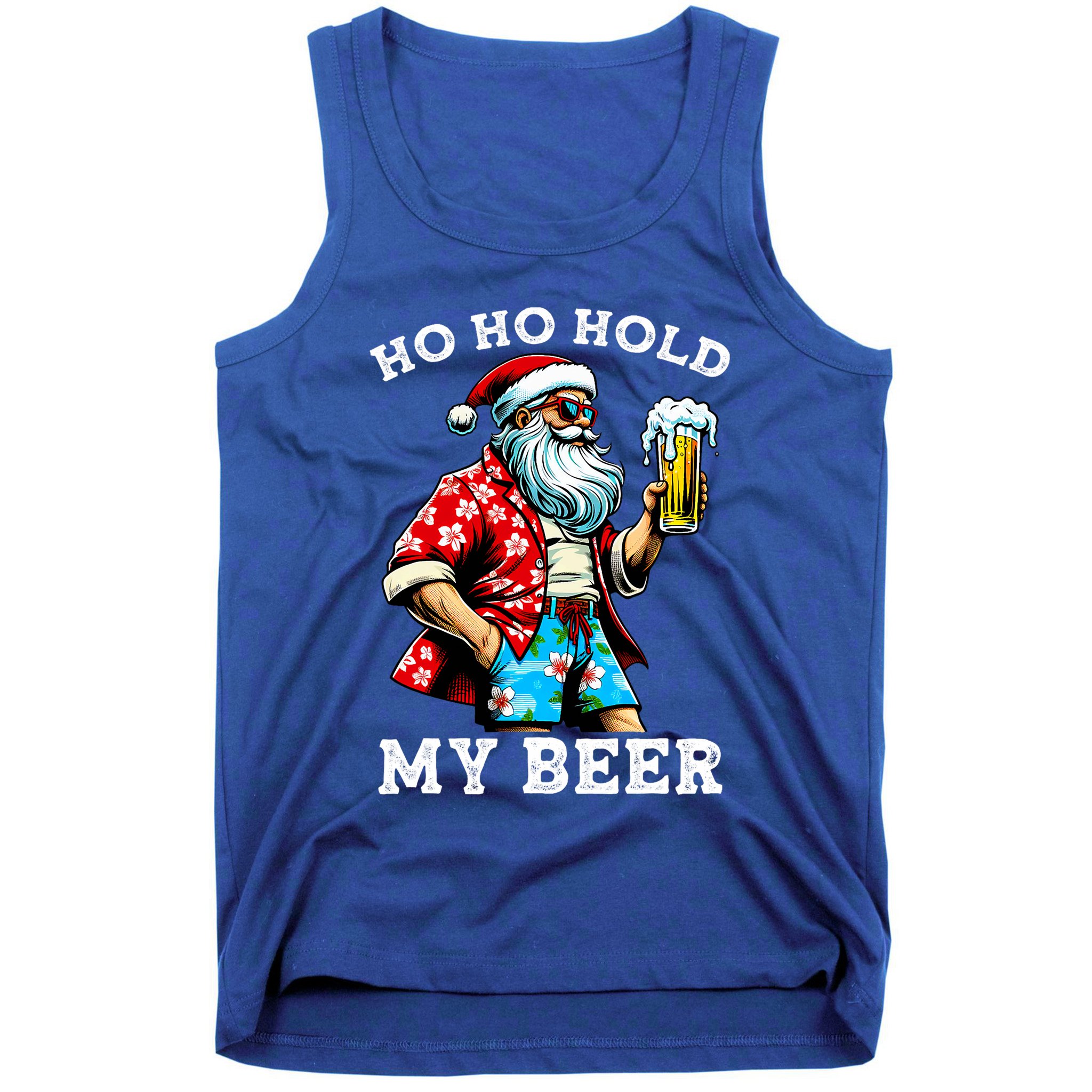Funny Santa With Sunglasses And Beer Christmas In July Tank Top