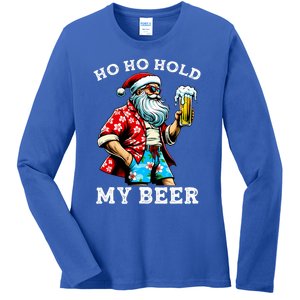 Funny Santa With Sunglasses And Beer Christmas In July Ladies Long Sleeve Shirt