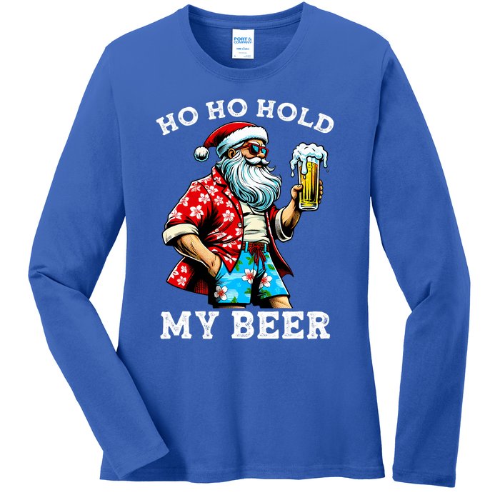 Funny Santa With Sunglasses And Beer Christmas In July Ladies Long Sleeve Shirt