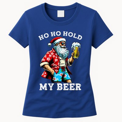 Funny Santa With Sunglasses And Beer Christmas In July Womens T-Shirt