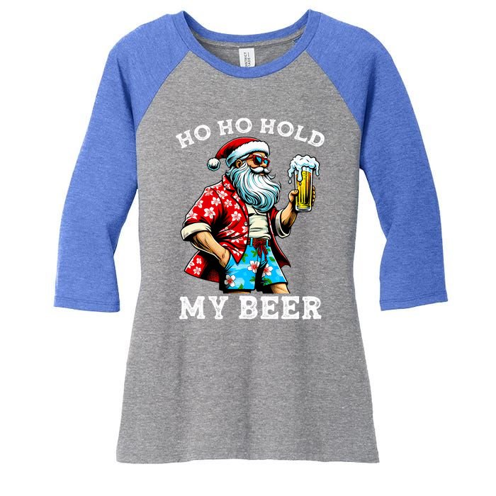 Funny Santa With Sunglasses And Beer Christmas In July Women's Tri-Blend 3/4-Sleeve Raglan Shirt