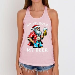 Funny Santa With Sunglasses And Beer Christmas In July Women's Knotted Racerback Tank