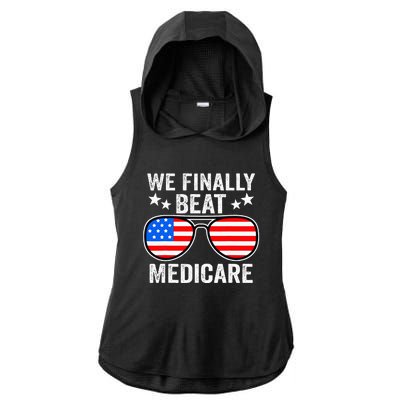 Funny Saying We Finally Beat Medicare Sunglasses Usa Flag Ladies PosiCharge Tri-Blend Wicking Draft Hoodie Tank