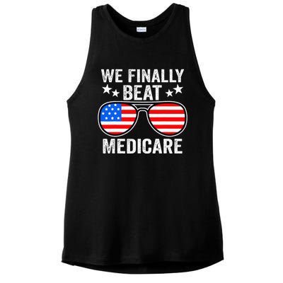 Funny Saying We Finally Beat Medicare Sunglasses Usa Flag Ladies PosiCharge Tri-Blend Wicking Tank