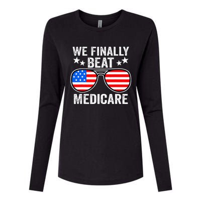 Funny Saying We Finally Beat Medicare Sunglasses Usa Flag Womens Cotton Relaxed Long Sleeve T-Shirt