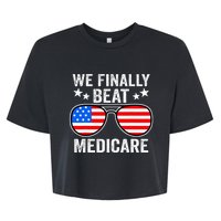 Funny Saying We Finally Beat Medicare Sunglasses Usa Flag Bella+Canvas Jersey Crop Tee