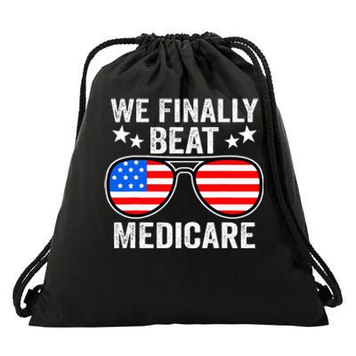 Funny Saying We Finally Beat Medicare Sunglasses Usa Flag Drawstring Bag