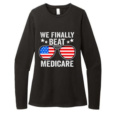 Funny Saying We Finally Beat Medicare Sunglasses Usa Flag Womens CVC Long Sleeve Shirt