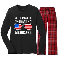 Funny Saying We Finally Beat Medicare Sunglasses Usa Flag Women's Long Sleeve Flannel Pajama Set 