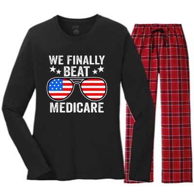 Funny Saying We Finally Beat Medicare Sunglasses Usa Flag Women's Long Sleeve Flannel Pajama Set 