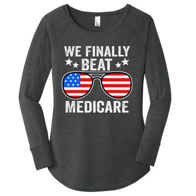 Funny Saying We Finally Beat Medicare Sunglasses Usa Flag Women's Perfect Tri Tunic Long Sleeve Shirt