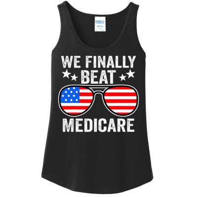 Funny Saying We Finally Beat Medicare Sunglasses Usa Flag Ladies Essential Tank