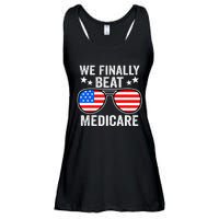 Funny Saying We Finally Beat Medicare Sunglasses Usa Flag Ladies Essential Flowy Tank