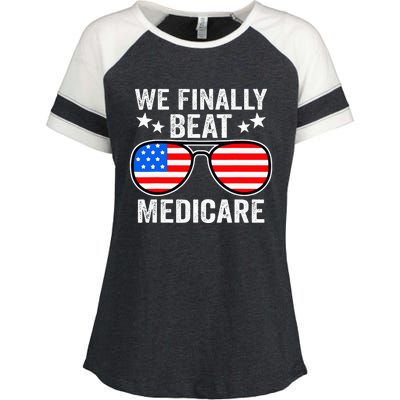 Funny Saying We Finally Beat Medicare Sunglasses Usa Flag Enza Ladies Jersey Colorblock Tee