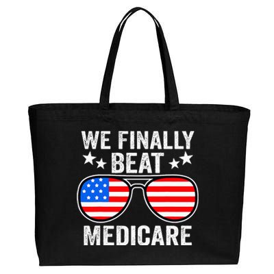 Funny Saying We Finally Beat Medicare Sunglasses Usa Flag Cotton Canvas Jumbo Tote