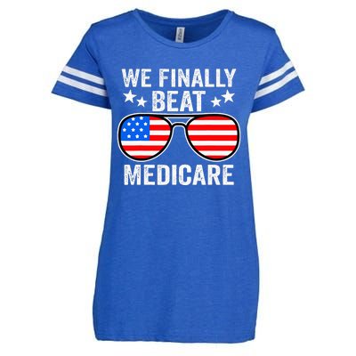 Funny Saying We Finally Beat Medicare Sunglasses Usa Flag Enza Ladies Jersey Football T-Shirt