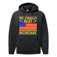 Funny Saying We Finally Beat Medicare Vintage Usa Flag Performance Fleece Hoodie