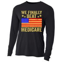 Funny Saying We Finally Beat Medicare Vintage Usa Flag Cooling Performance Long Sleeve Crew