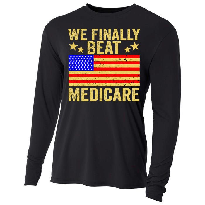 Funny Saying We Finally Beat Medicare Vintage Usa Flag Cooling Performance Long Sleeve Crew