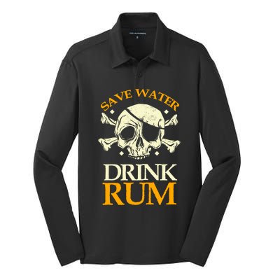 Funny Save Water Rum Skeleton Pirate Meaningful Gift Silk Touch Performance Long Sleeve Polo