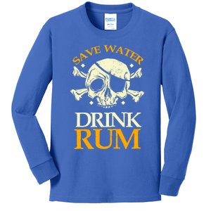 Funny Save Water Rum Skeleton Pirate Meaningful Gift Kids Long Sleeve Shirt