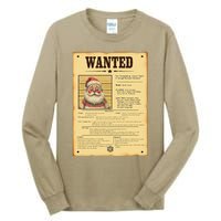 Funny Santa Wanted Poster Vintage Christmas Humor Design Tall Long Sleeve T-Shirt