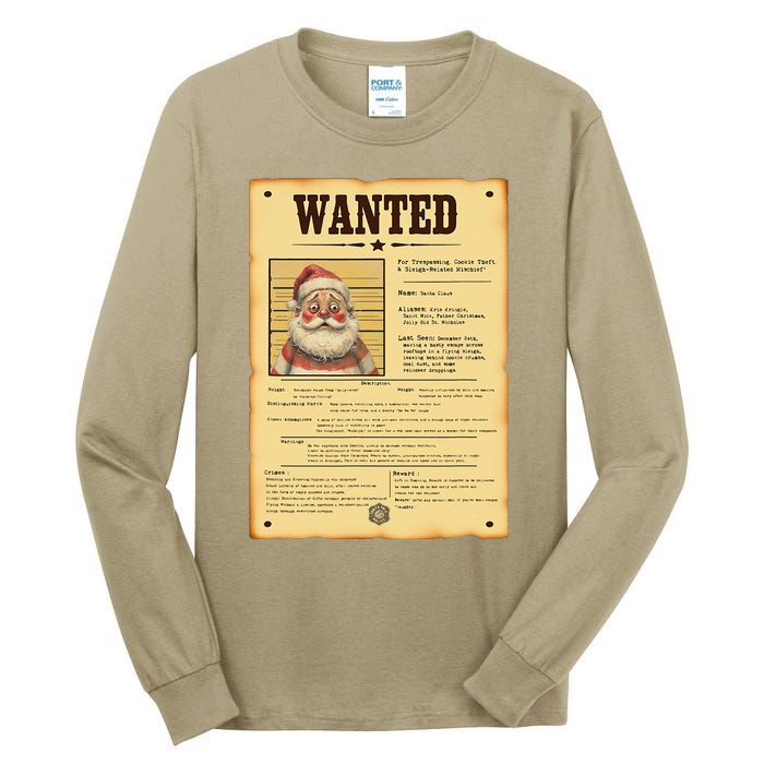 Funny Santa Wanted Poster Vintage Christmas Humor Design Tall Long Sleeve T-Shirt