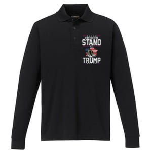 Firefighters Stand With Trump 2024 SupporterS Funny Gift 2024 Funny Gift Performance Long Sleeve Polo