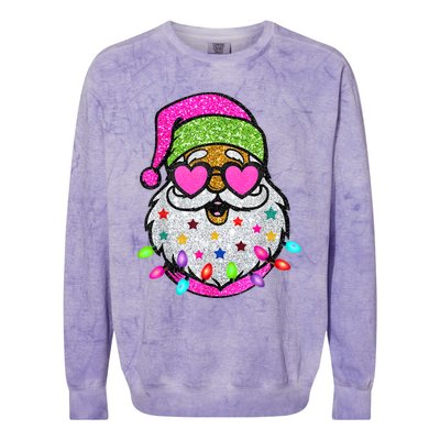 Funny Santa With Sunglasses Christmas Pink Colorblast Crewneck Sweatshirt