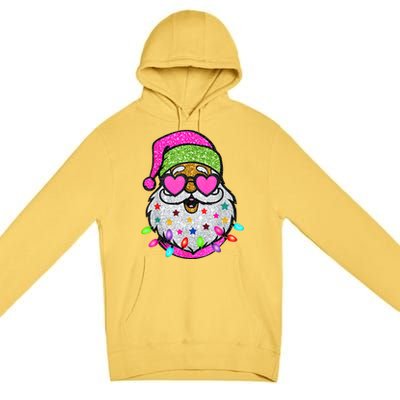 Funny Santa With Sunglasses Christmas Pink Premium Pullover Hoodie