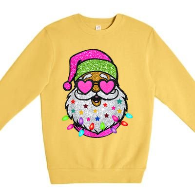 Funny Santa With Sunglasses Christmas Pink Premium Crewneck Sweatshirt