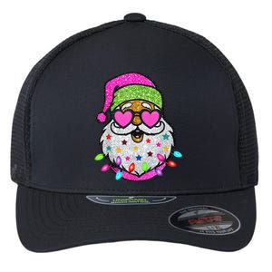 Funny Santa With Sunglasses Christmas Pink Flexfit Unipanel Trucker Cap